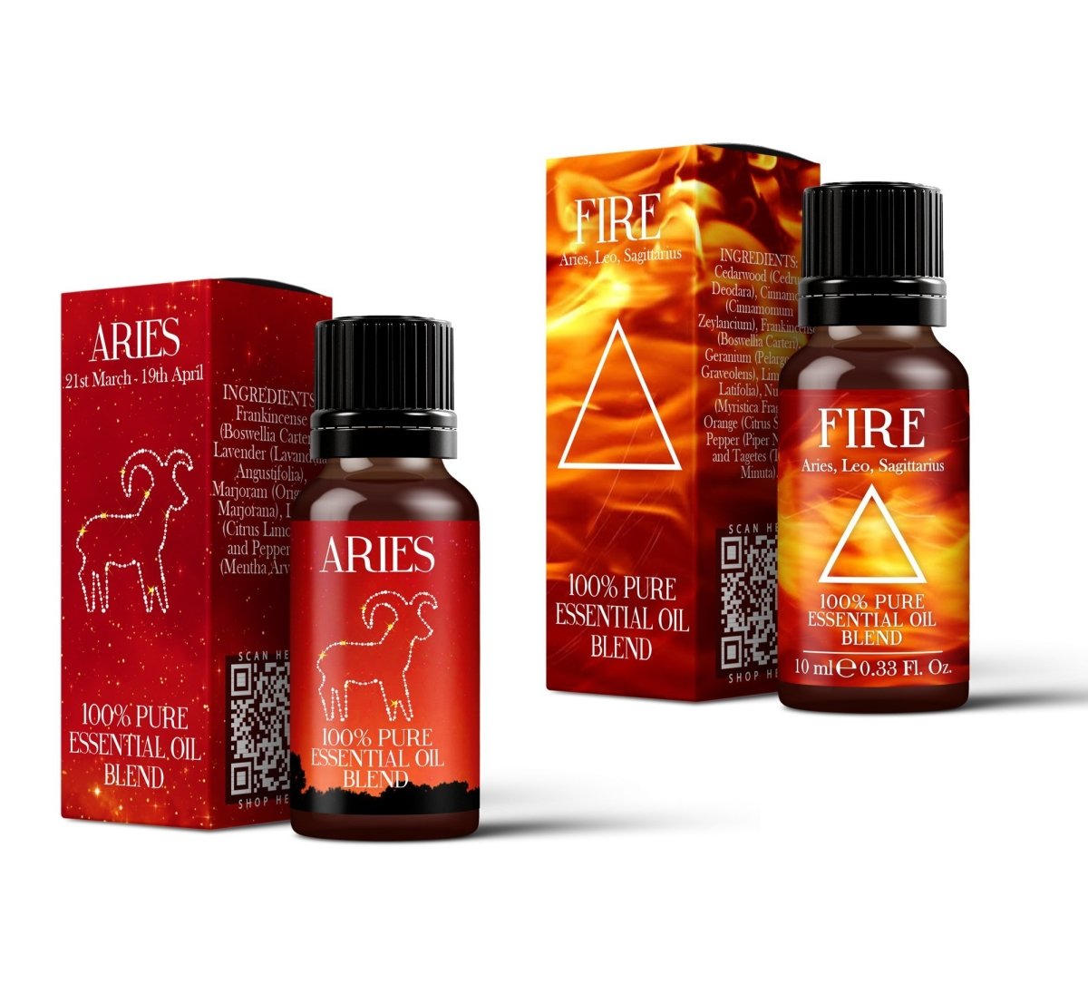 Fire Element & Aries Zodiac Sign Astrology Essential Oil Blend Twin Pack (2x10ml) - Mystic Moments UK