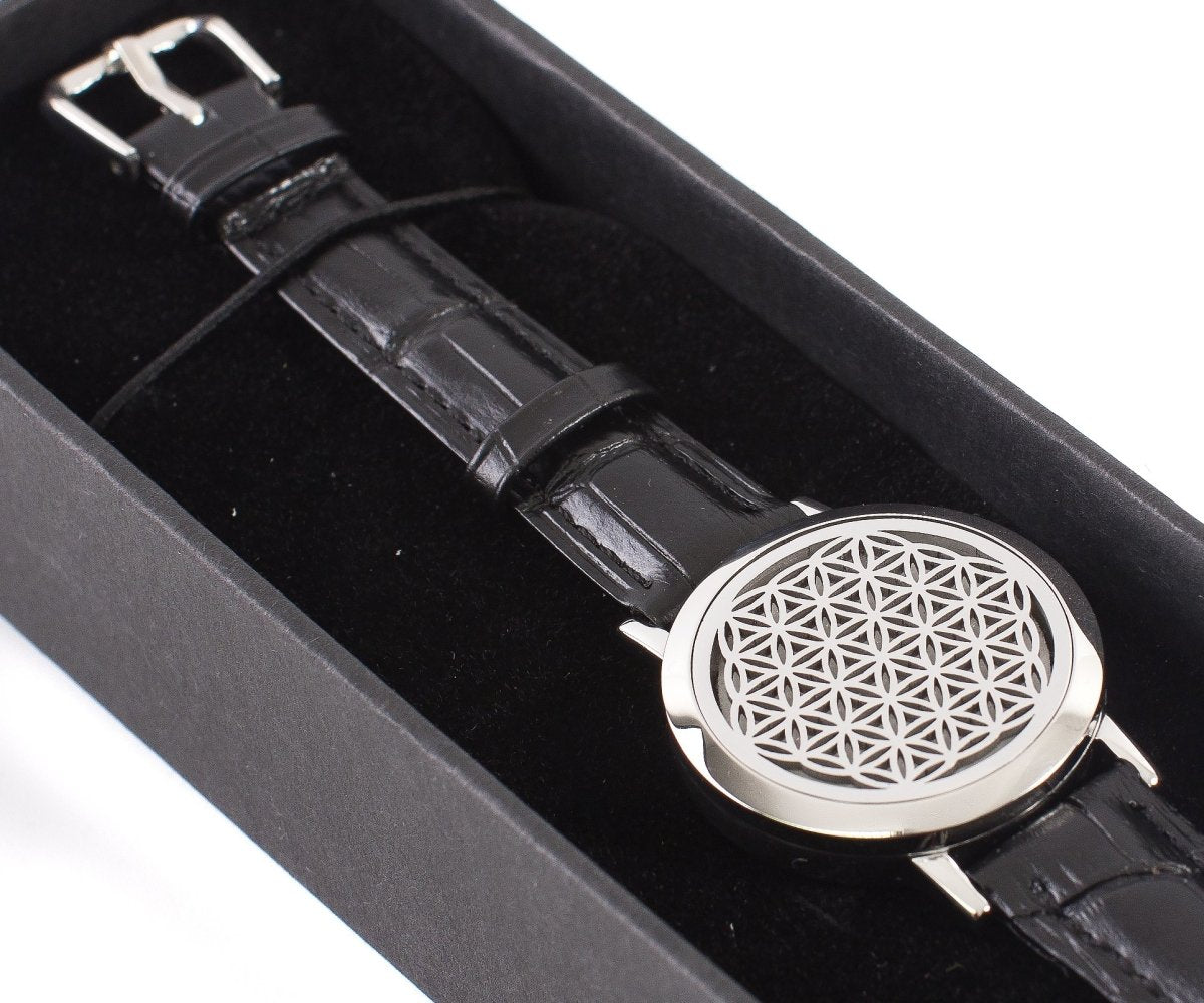 Flower of Life | Aromatherapy Oil Diffuser Bracelet with Adjustable Leather Strap - Mystic Moments UK