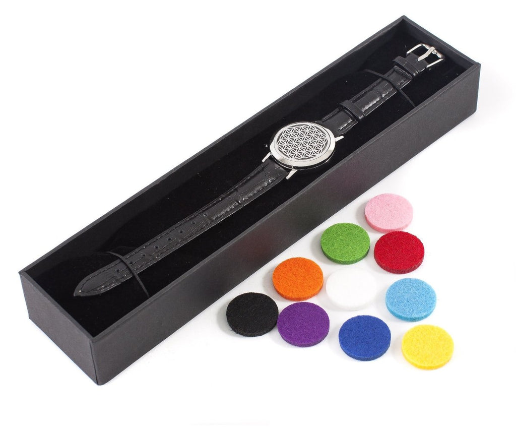 Flower of Life | Aromatherapy Oil Diffuser Bracelet with Adjustable Leather Strap - Mystic Moments UK