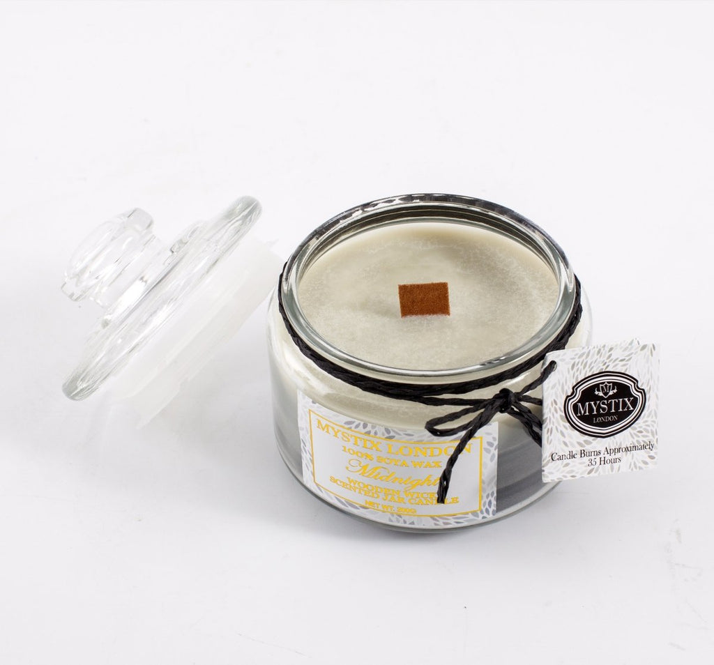 Mystix London Midnight Wooden Wick Scented Jar Candle - Mystic Moments UK