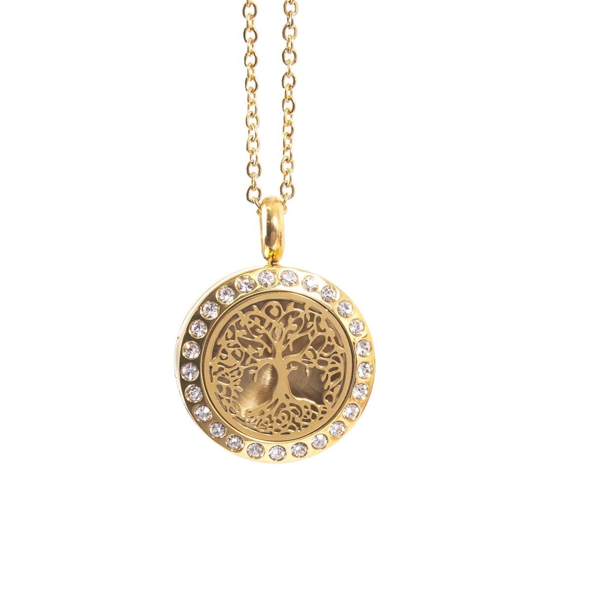 Tree of Life | Aromatherapy Oil Diffuser Gold Necklace Locket with Pad - Mystic Moments UK