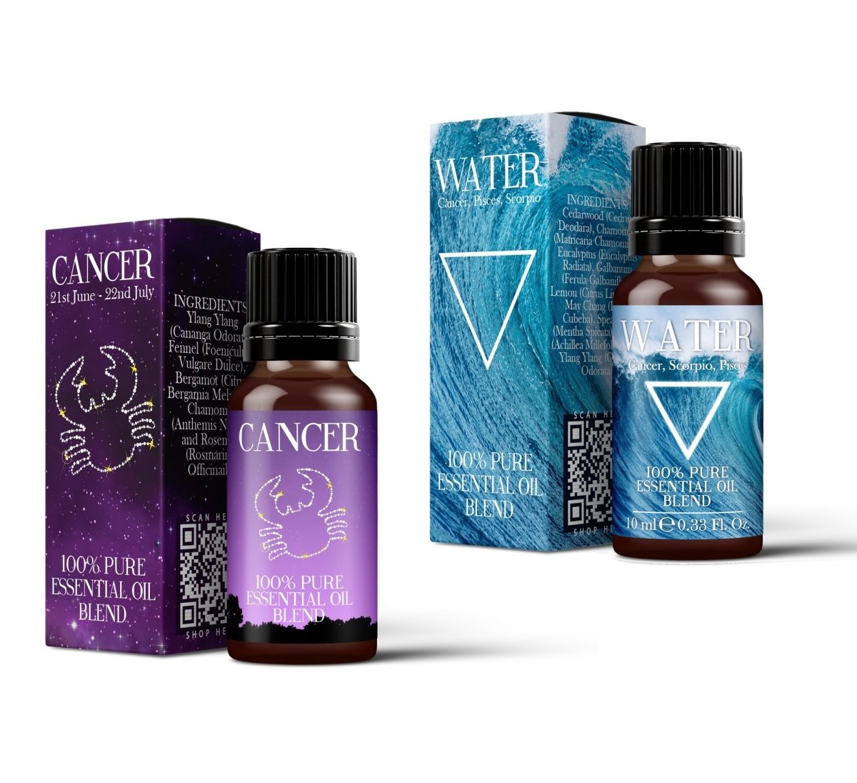 Water Element & Cancer Zodiac Sign Astrology Essential Oil Blend Twin Pack (2x10ml) - Mystic Moments UK